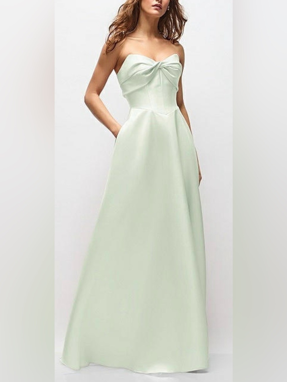 NEW Alfred Sung Bow Strapless twist cuff neck gown mint green D888 sz 12 - Picture 1 of 10